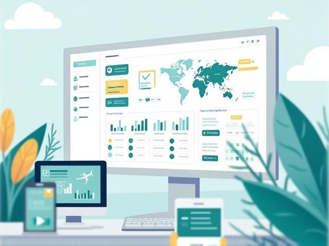 Illustration or photo depicting seamless business travel managed via a digital platform interface.
